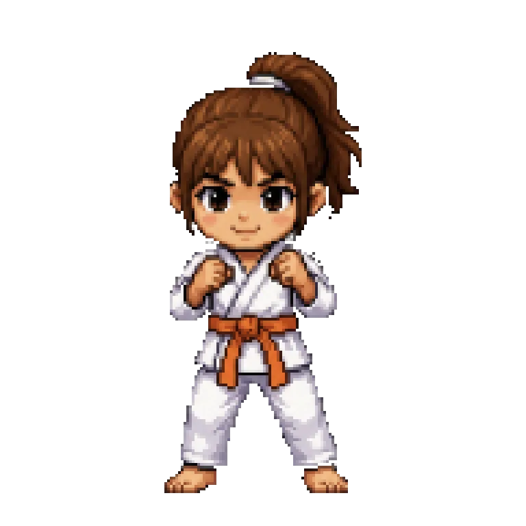 Pixel art girl martial artist in a fighting stance