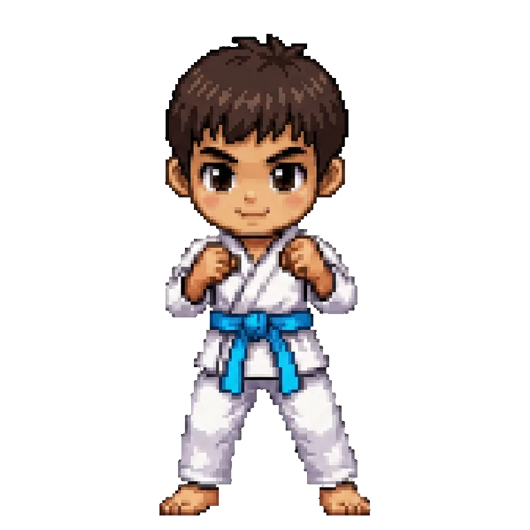 Pixel art boy martial artist in a fighting stance